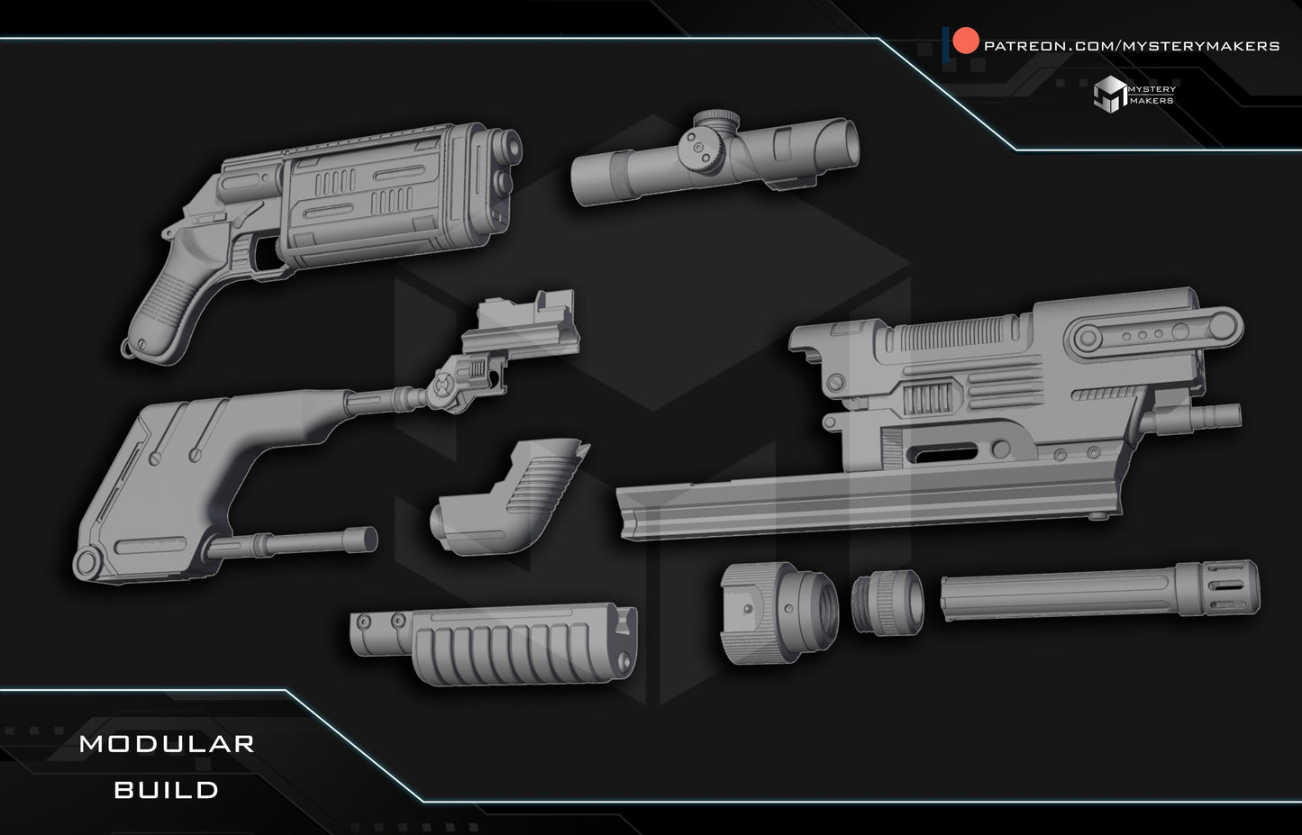Cassian Andor K-16 Bryar Pistol Blaster Prop AND MW-20 Blaster Configuration