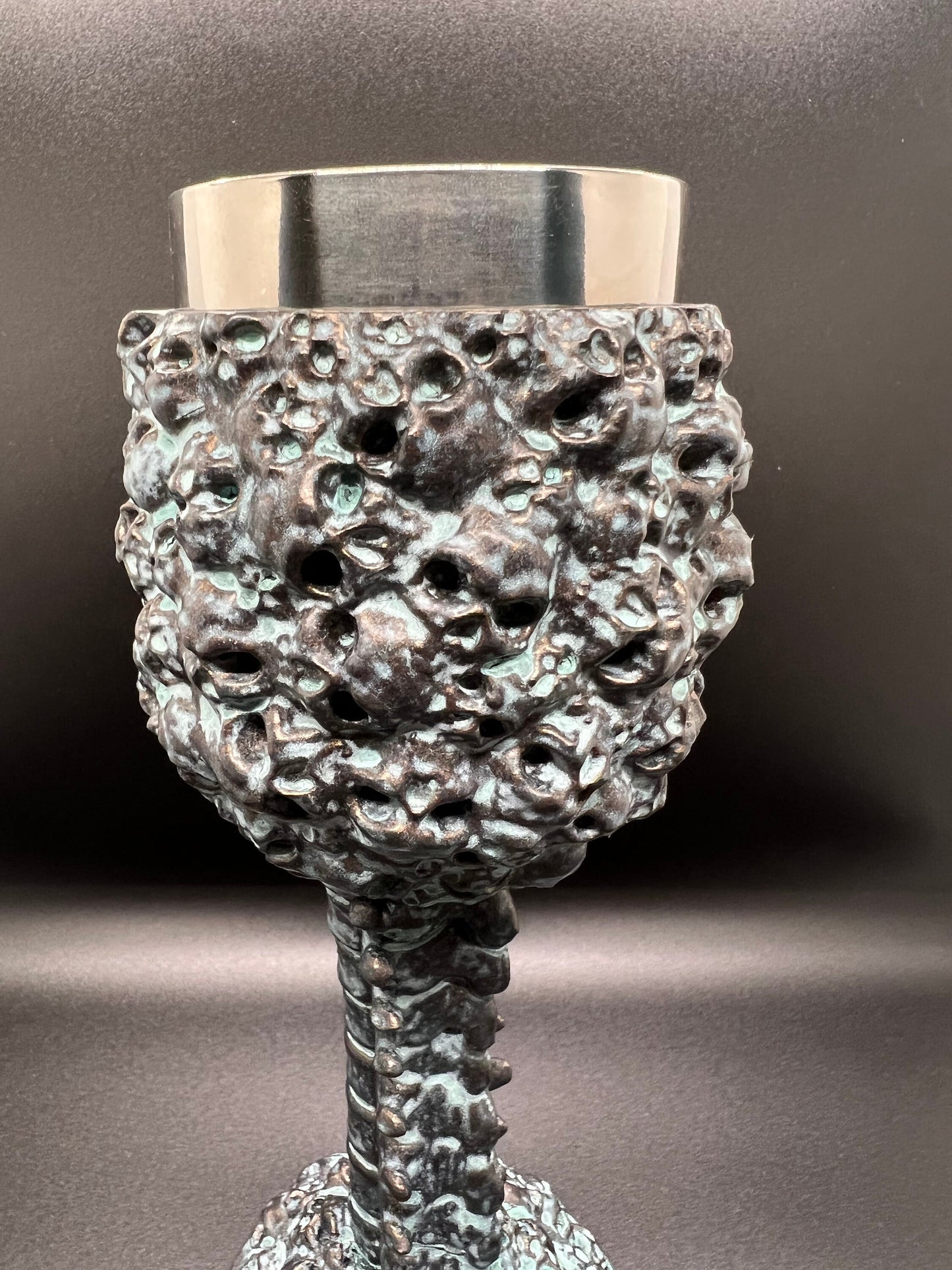 Antique Brass finish Chalice of Skulls; Antique, art, unique handmade, patina