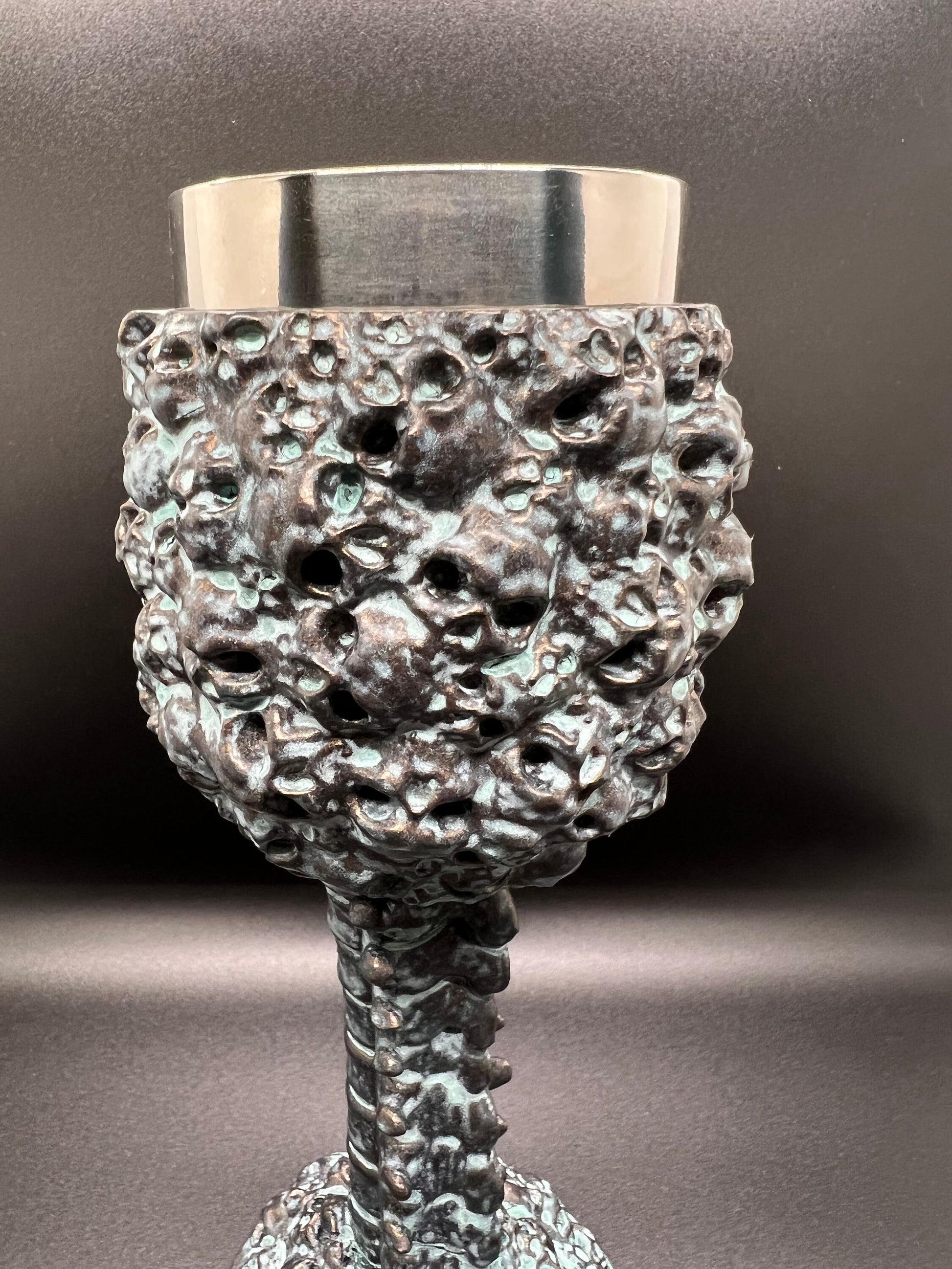 Antique Brass finish Chalice of Skulls; Antique, art, unique handmade, patina