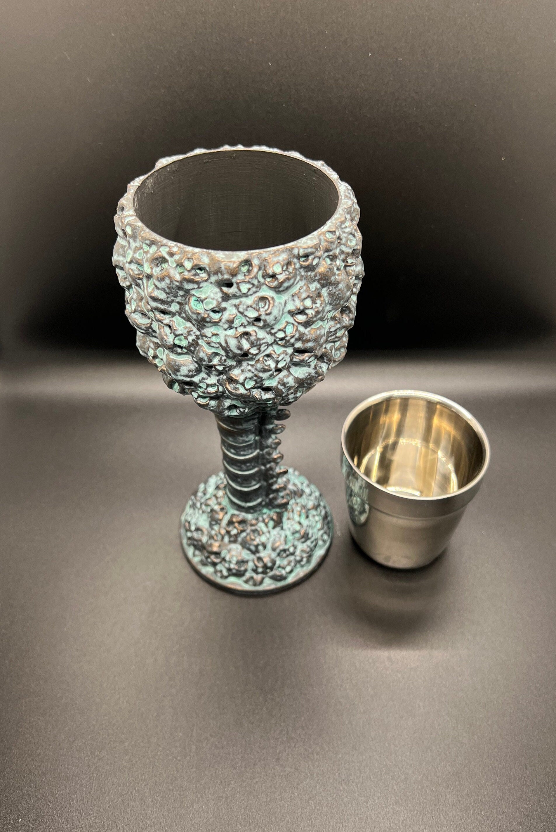 Antique Brass finish Chalice of Skulls; Antique, art, unique handmade, patina