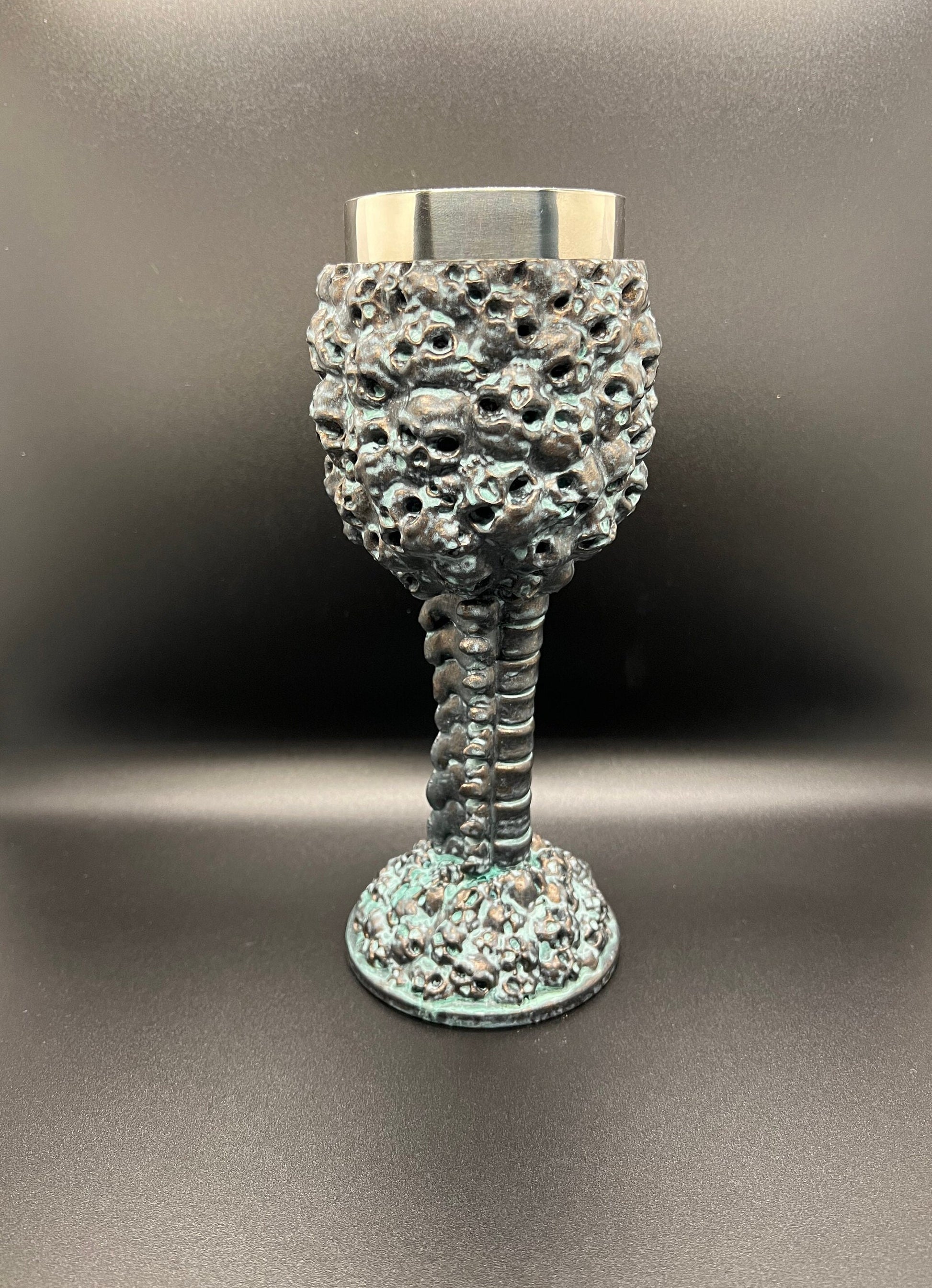 Antique Brass finish Chalice of Skulls; Antique, art, unique handmade, patina
