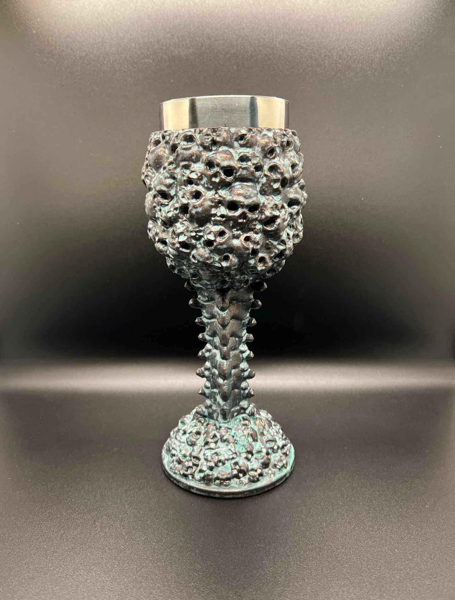 Antique Brass finish Chalice of Skulls; Antique, art, unique handmade, patina