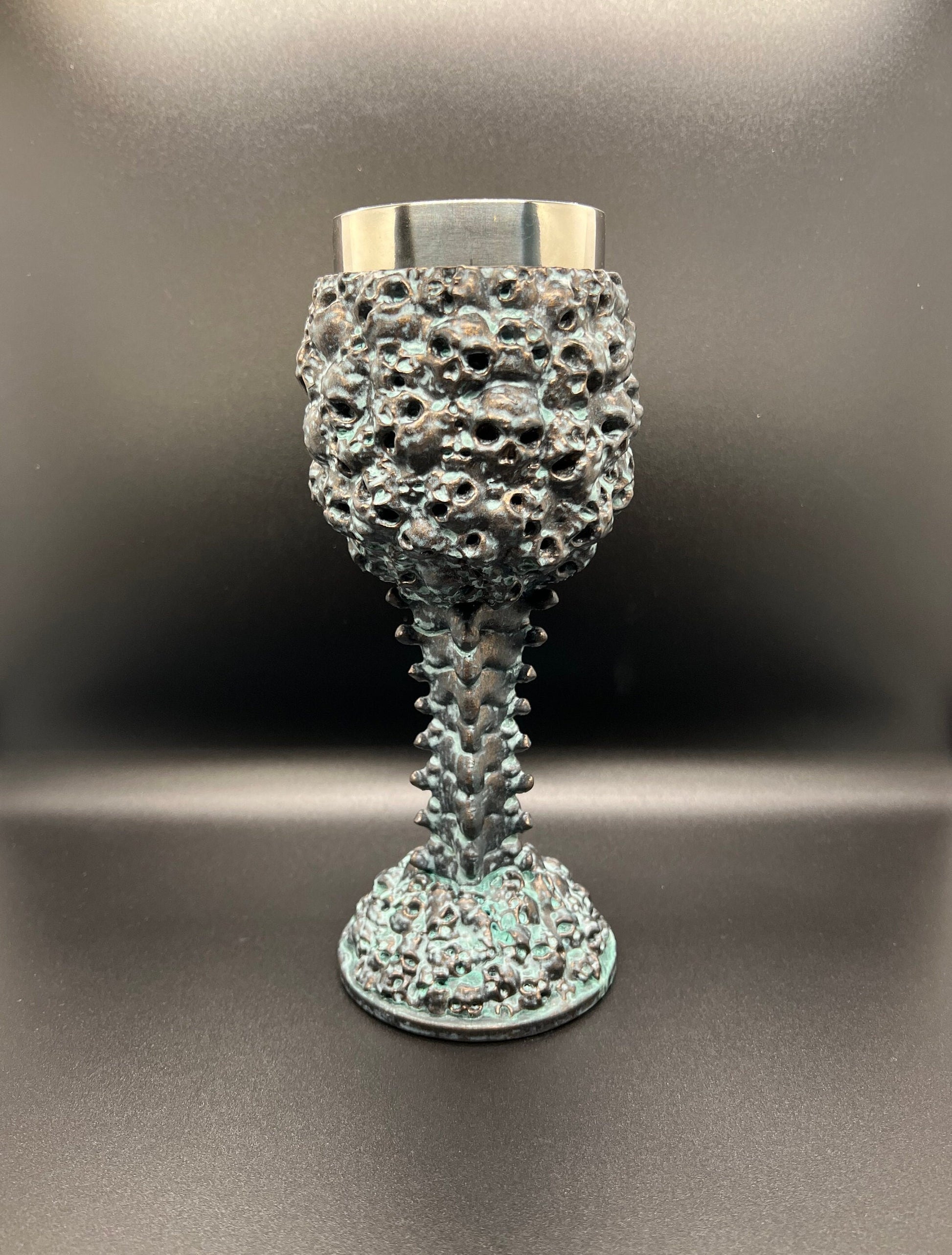 Antique Brass finish Chalice of Skulls; Antique, art, unique handmade, patina