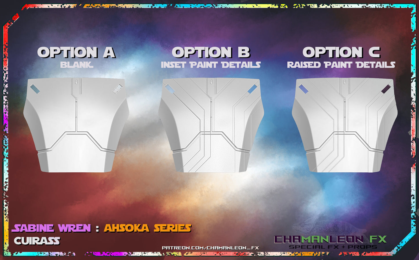 Sabine Wren, Ahsoka Season 1, Chest Armor and Ab Plate, Armor Piece, Option B, Inset Detail, Made in USA