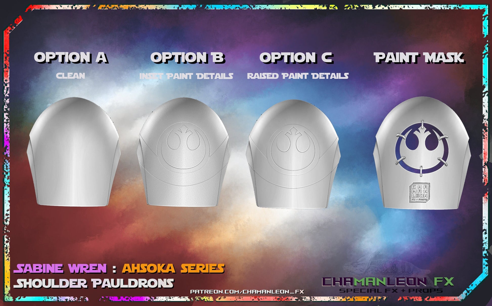 Sabine Shoulder armor, Ahsoka Season 1, Armor Piece, Single Shoulder, Option B, Inset Details