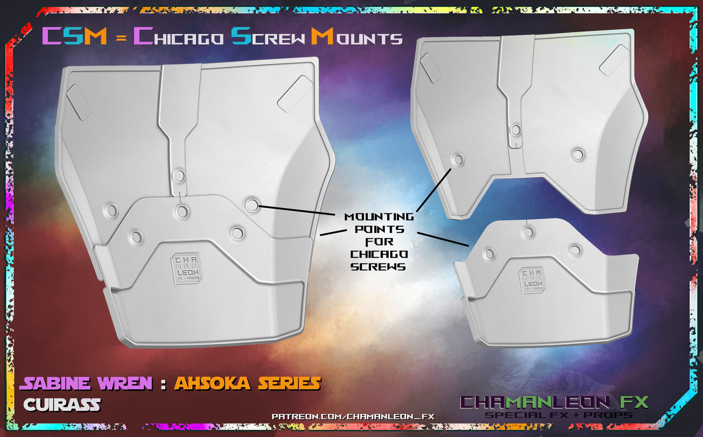 Sabine Wren, Ahsoka Season 1, Chest Armor and Ab Plate, Armor Piece, Option B, Inset Detail, Made in USA