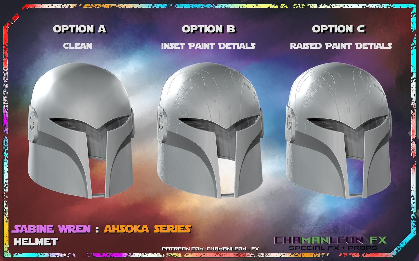Custom Sabine Helmet, Sabine Wren Helmet, 1:1 Life Size Scale Helmet, Desk Top Helmet, Option B Inset Details, Ahsoka Season 1, Rebels