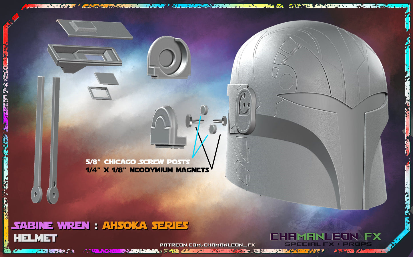 Custom Sabine Helmet, Sabine Wren Helmet, 1:1 Life Size Scale Helmet, Desk Top Helmet, Option B Inset Details, Ahsoka Season 1, Rebels