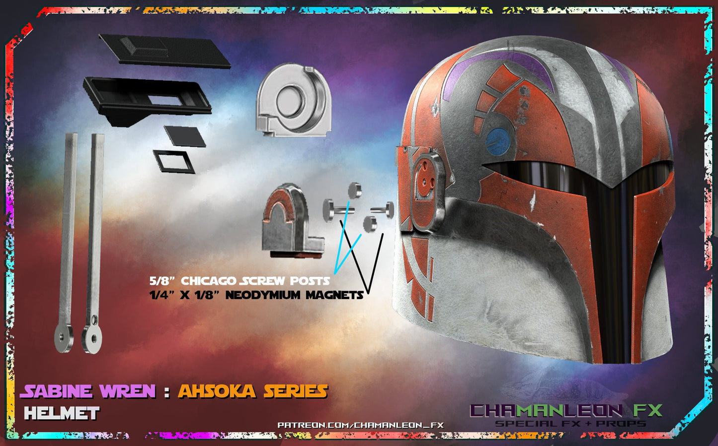 Custom Sabine Helmet, Sabine Wren Helmet, 1:1 Life Size Scale Helmet, Desk Top Helmet, Option B Inset Details, Ahsoka Season 1, Rebels