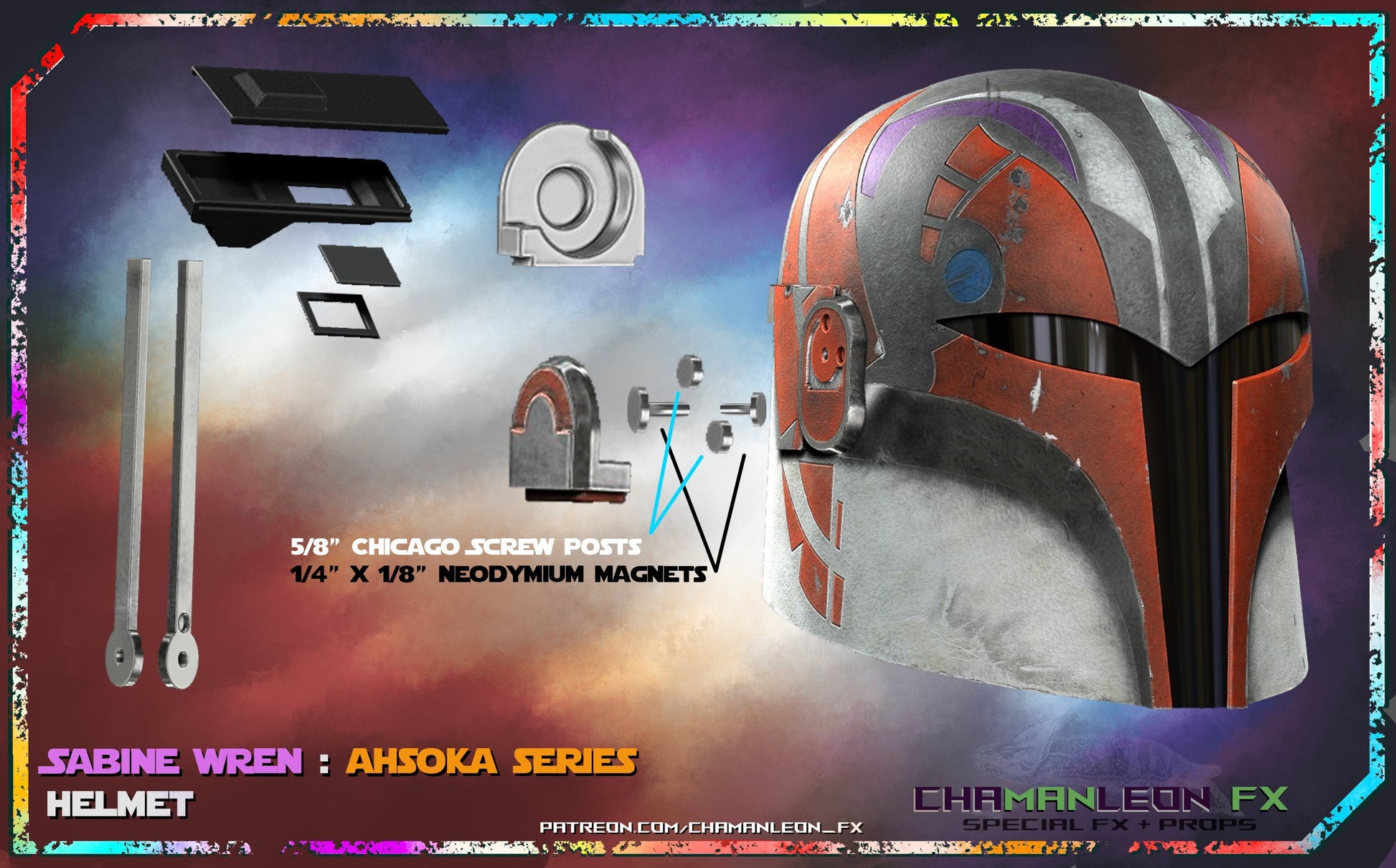 Custom Sabine Helmet, Sabine Wren Helmet, 1:1 Life Size Scale Helmet, Desk Top Helmet, Option B Inset Details, Ahsoka Season 1, Rebels