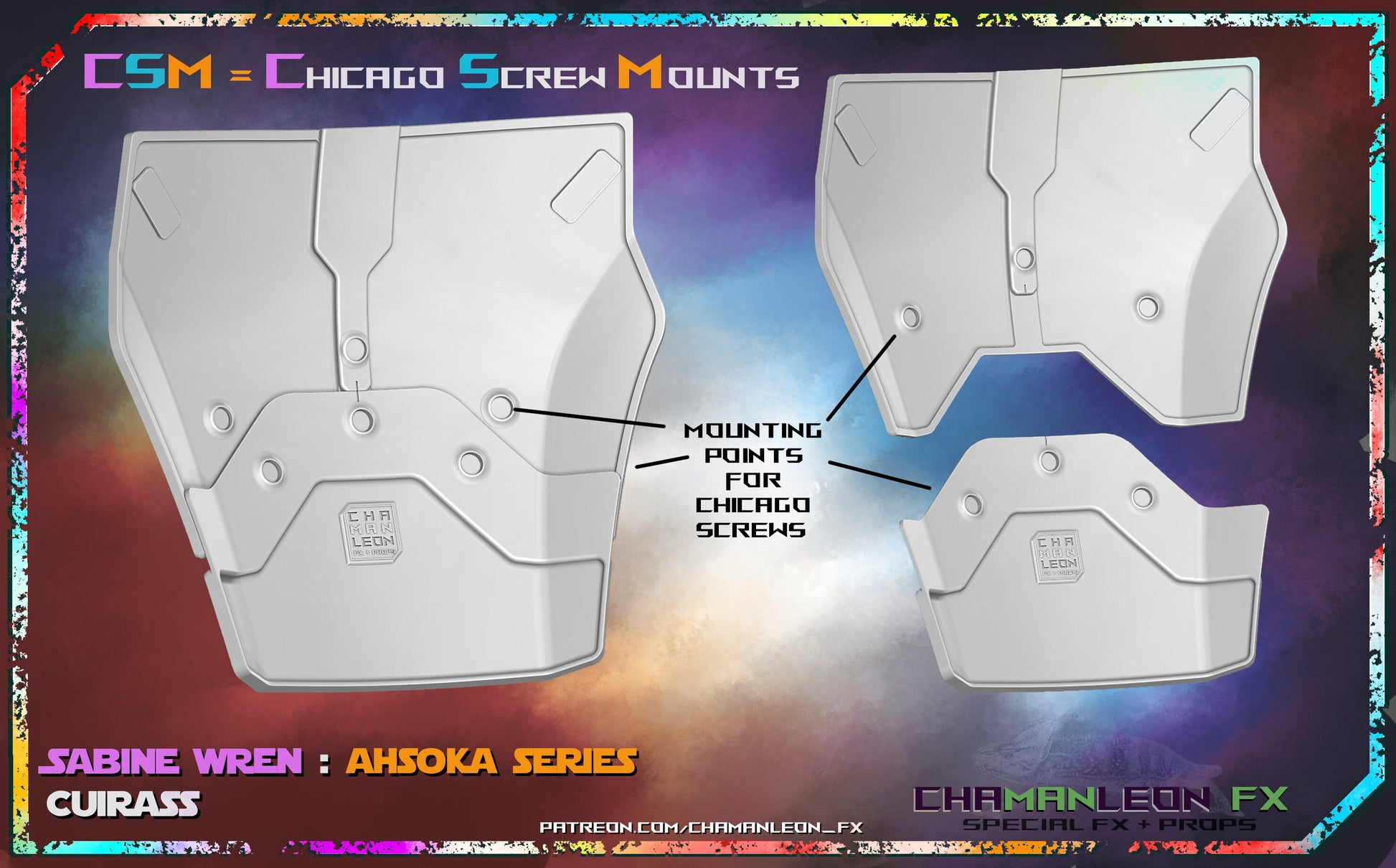 Sabine Wren, Ahsoka Season 1, Chest Armor and Ab Plate, Armor Piece, Option C, Raised Detail, Made in USA